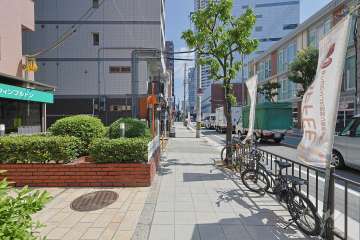 敷地南東側の前面道路（南西側から）