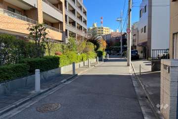 敷地の南側前面道路（西側から）