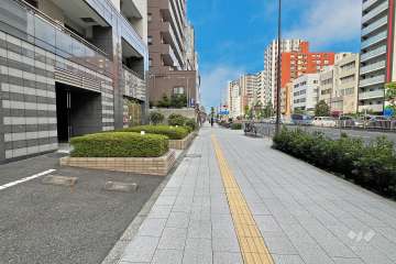 敷地南東側の前面道路（南西側から）
