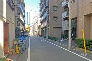 敷地の北西側前面道路（南西側から）