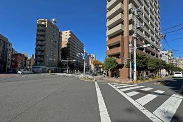 敷地の南西側前面道路は国際通りです（南東側から）。