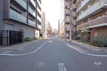敷地西側の前面道路(北側から)