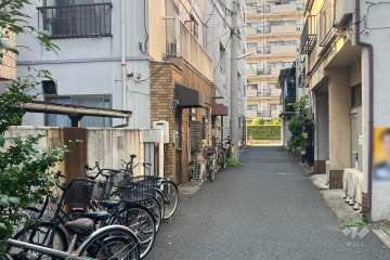 敷地の北東側前面道路（南東側から）