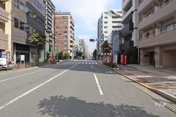 敷地北西側の前面道路(金杉通り)
