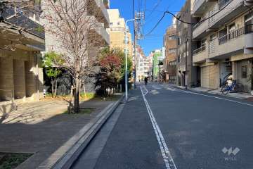 敷地の南東側前面道路（南西側から）