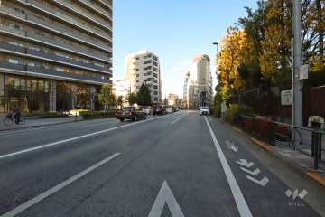 敷地北東側の前面道路(南東側から)