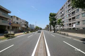 敷地南東側の前面道路（北東側から）