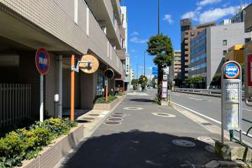 敷地の南東側前面道路（南西側から）