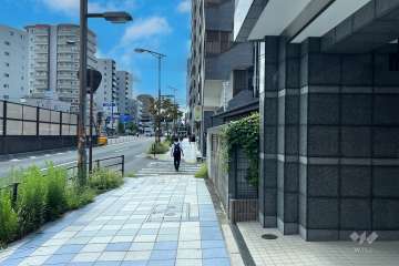 敷地の南東側前面道路は水戸街道です（北東側から）。