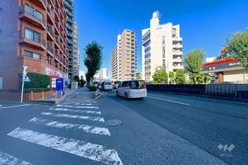 敷地南東側の前面道路（南西側から）
