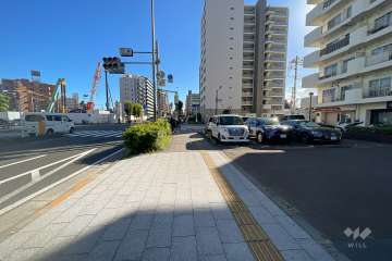 敷地南東側の前面道路（北東側から）