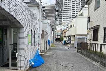 敷地の北東側前面道路（南東側から）