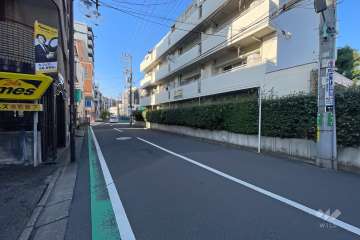 敷地の南東側前面道路（北東側から）