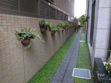 敷地東部分にある駐輪場へのアプローチ