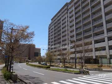 前面道路は街路樹がきれいで、すぐ目の前にバス停があります。