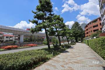 エントランスを出てすぐはインターロッキング舗装で整備された歩道があります。