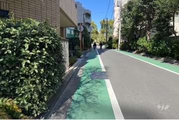 敷地の南東側前面道路（南西側から）