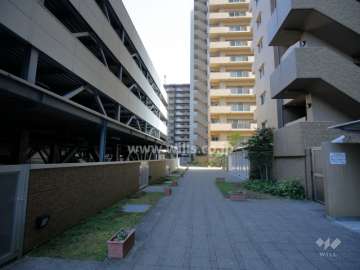住戸棟と駐車場棟の間の通路