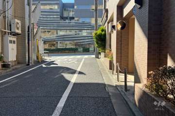 敷地の南東側前面道路（北東側から）