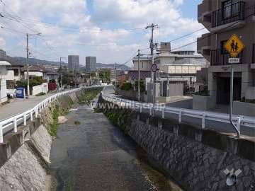 敷地の西側を流れる支多々川