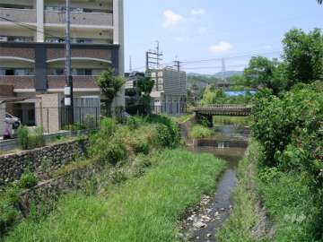 敷地の東側には天神川が流れ、北側には阪急宝塚線の線路敷があります。