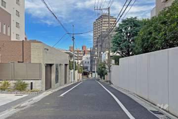 敷地の北西側前面道路（南西側から）