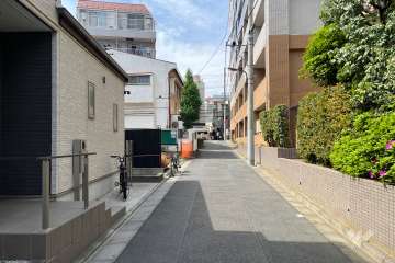 敷地の南東側前面道路（北東側から）