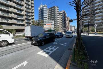 敷地の南東側前面道路（南西側から）
