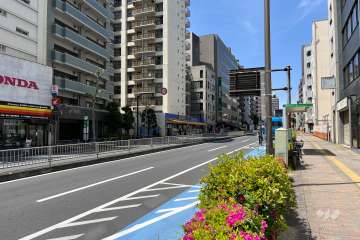 敷地の北東側前面道路（南東側から）