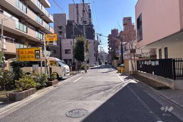 敷地南西側の前面道路（北西側から）