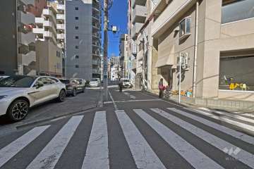 敷地の南西側前面道路（南東側から）