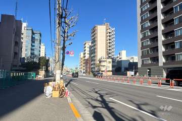 敷地の北東側前面道路（南東側から）