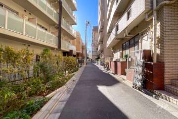 敷地南東側の前面道路（北東側から）