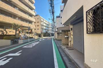 敷地南西側の前面道路（北西側から）