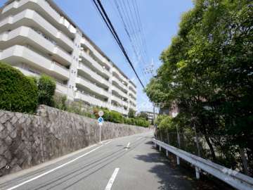 敷地南側の前面道路。周辺は区画の整った閑静な住宅地です。