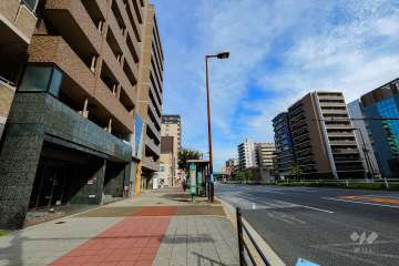 敷地南東側の前面道路（南西側から）
