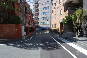 南西側の前面道路(南東側から)