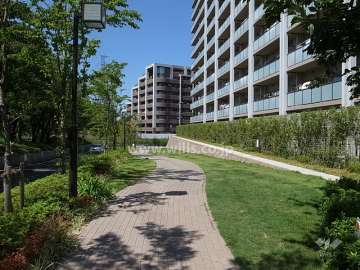 敷地南側のオープンスペース（植栽スペースと通路）