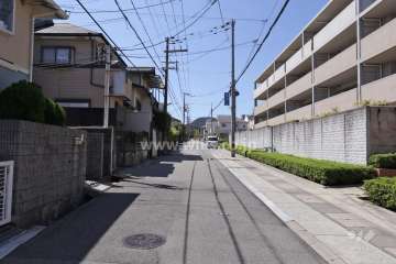 敷地南東側の前面道路（北東側より）