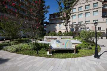 宝塚ホテル時代のクスノキ（既存木）をいかした『はぐぐみの庭』