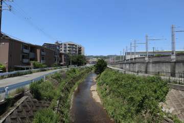 敷地北側を流れる最明寺川