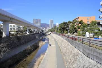 敷地西側には道を挟んで住吉川が流ています。