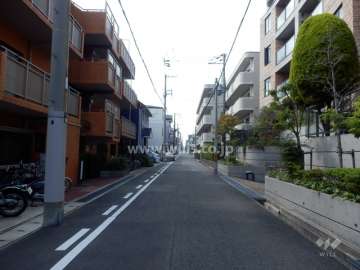 敷地北側の前面道路。周辺は区画の整った静かな住宅地です。