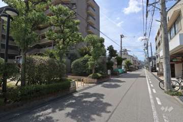 敷地北側の前面道路。敷地の北側は住宅地です。