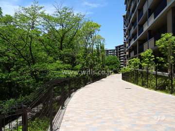 D棟の西側にある敷地内遊歩道