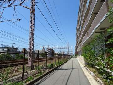 敷地南側の前面道路。道路を挟んでJR東海道本線が通っています。