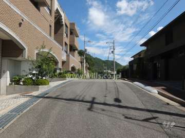 敷地南東側の前面道路（南西側から）