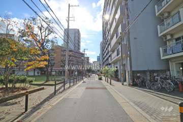 敷地南東側の前面道路（北東側から）