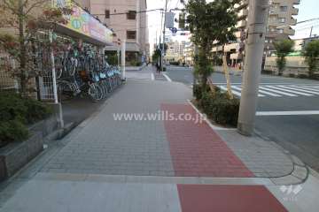 敷地北側の前面道路。二車線のバス通りです。