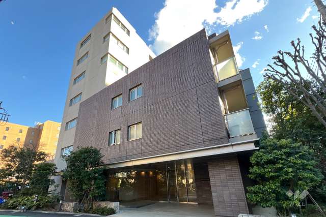 マンションの外観、公園